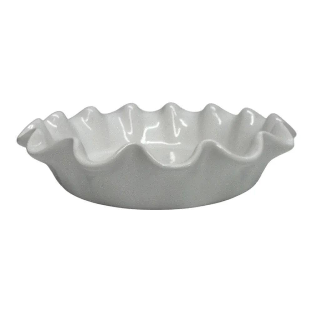 Emile Henry France White Ruffled Ceramic Deep Pie Dish 10.5